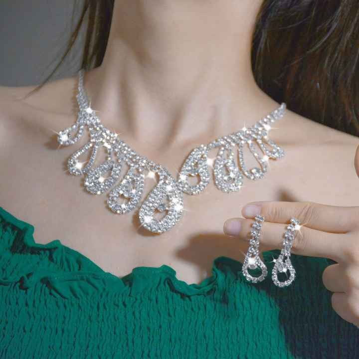 Manna 2Pcs Bridal Diamond Necklace Earrings Jewelry Set Silver Wedding Crystal Necklace For Women